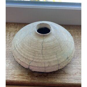Squatty Raku Fired Crackle Glaze Ceramic Vessel Signed Lori